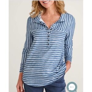 Soft Surroundings Neera French Terry Tunic Lightweight Striped Coastal Beach